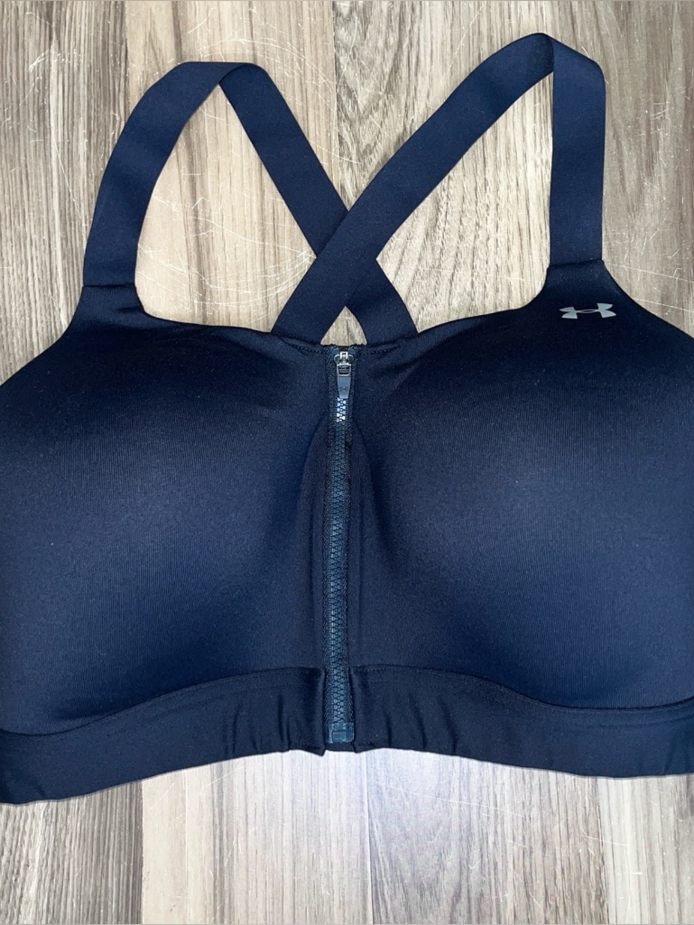 Under Armour Black Front-Zip High-Impact Sports Bra with Crossback Straps L